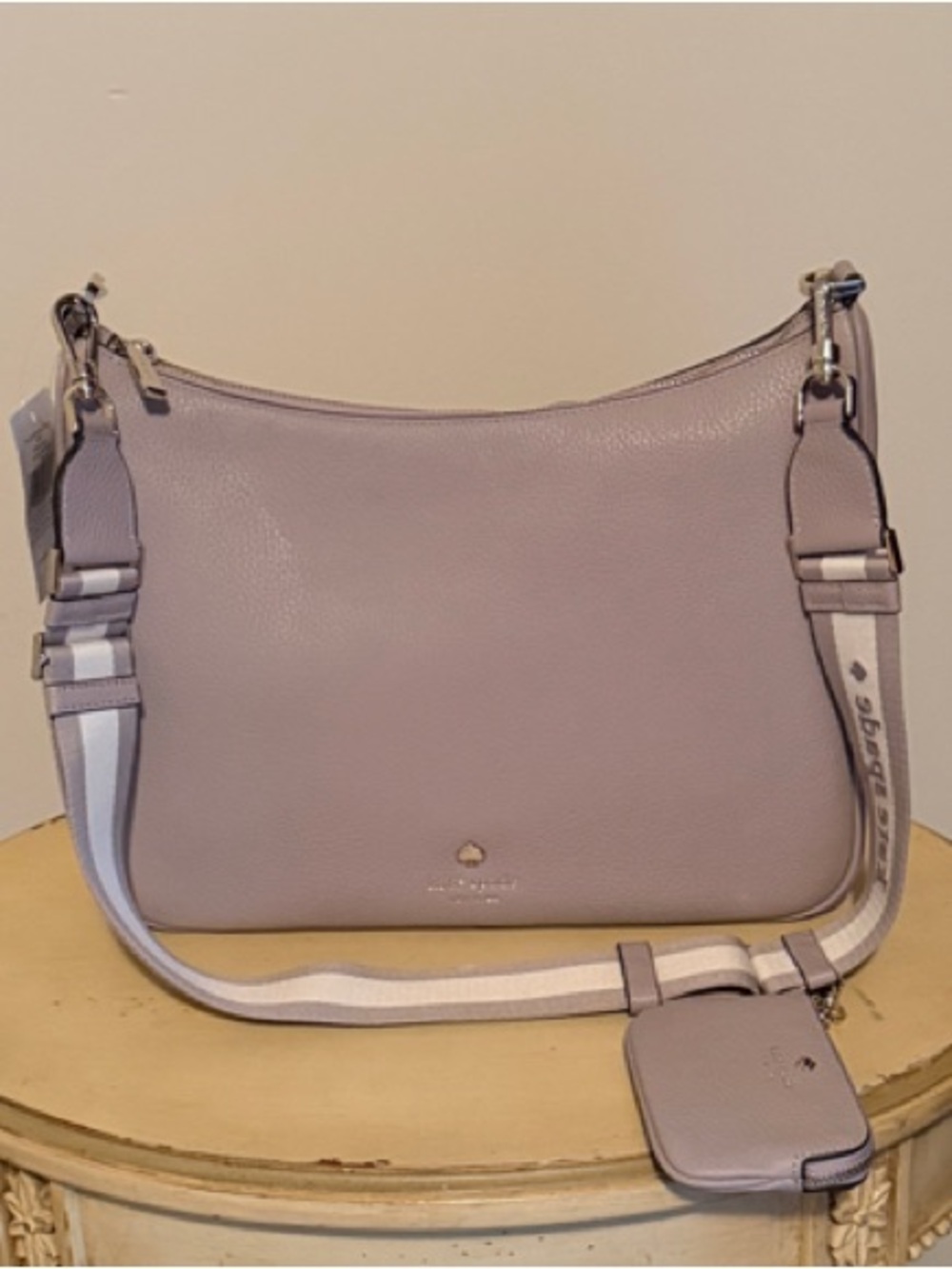 kate spade Emma Cozy Gray Pebbled Leather Crossbody Bag with Strap Pouch